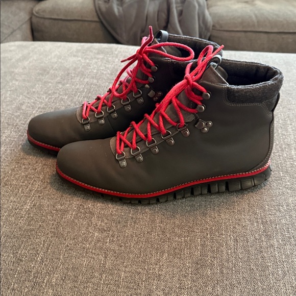 Grey Cole Haan Chukka Boots with Red Laces